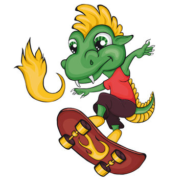 Dragon skater. Cartoon style. Clip art for children.