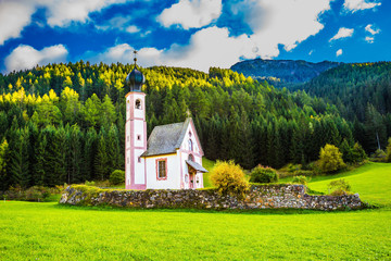 Fototapeta na wymiar The church in mountain valley