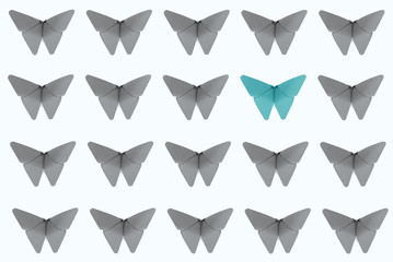 Origami butterflies conceptual background. Stand out from the crowd. Be different. Be unique.
