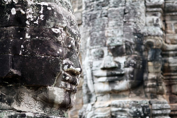 Fototapeta na wymiar Ancient stone relief of Prasat Bayon temple in Angkor Thom, Cambodia