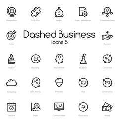Business black line icons set isolated on light background.