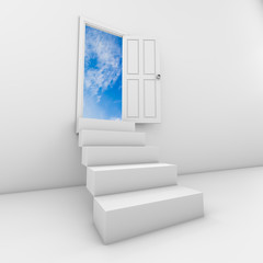 White staircase to open door