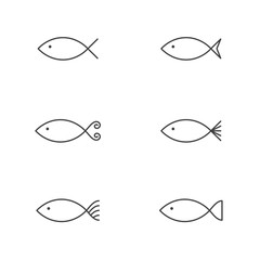 Fish icon outline stroke set design illustration black and white color isolated on white background, vector eps10