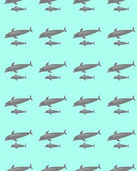 Seamless pattern mother and baby dolphin