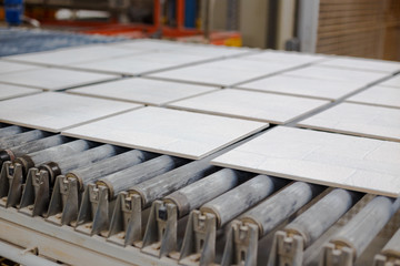 Production line with ceramic tiles