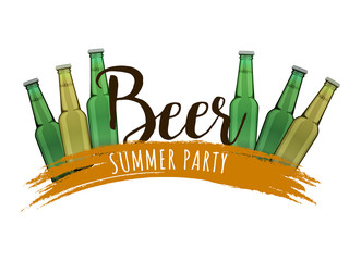 Illustration of beer bottles, for poster or emblem. Vector composition with beer bottle and phrase
