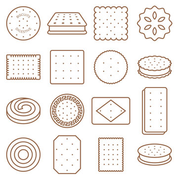 Cookie, Cracker And Biscuit Outline Icon Set 2