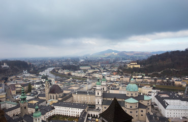 Salzburg cityscape in winter