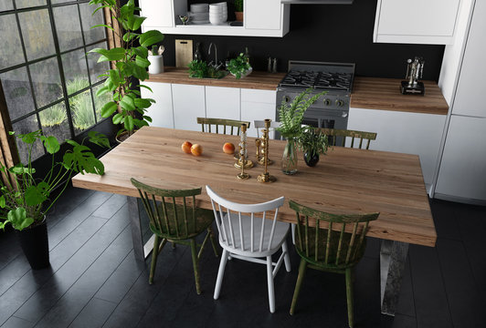 Dining table in modern kitchen