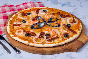 Pizza with seafood