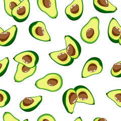 Seamless pattern with hand drawn cartoon style avocados.