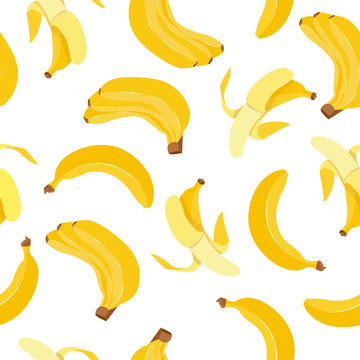 Seamlesss pattern with hand drawn cartoon style bananas.