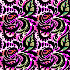 Seamless watercolor textile doodle pattern grunge texture