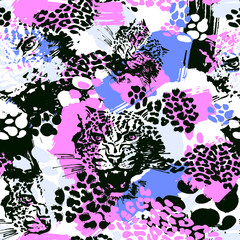 Leopard exotic cat seamless pattern. © OlgaLIS