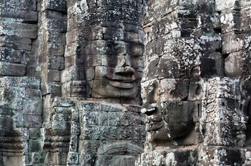 Ancient stone relief of Prasat Bayon temple in Angkor Thom, Cambodia
