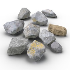 Fototapeta na wymiar Set of stones isolated on white. 3D illustration