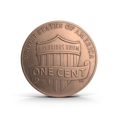 Single penny on white. 3D illustration