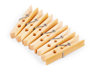 Wooden Cloth Pegs Isolated on White Background