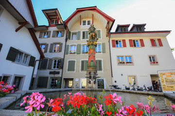Square with a fountain in Aarau, Switzerland