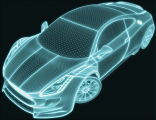 Wireframe Generic 3D Sports Car 