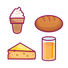 Colorful set of breakfast food over white background vector illustration