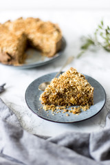 sugar-free Apple pie on a marble texture table