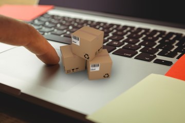 Composite 3d image of high angle view of cardboard boxes