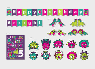 Dinosaurs girl party birthday decor set