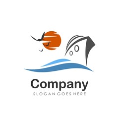 Cruise and sailing boat logo design vector