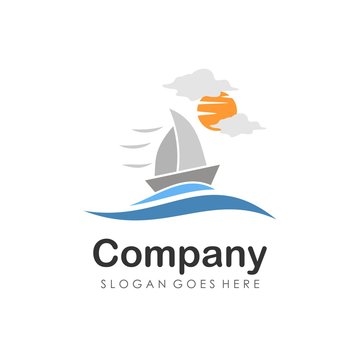 Cruise and sailing boat logo design vector