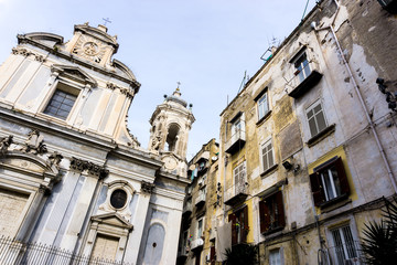 Fototapeta premium Street view of old town in Naples city, italy Europe
