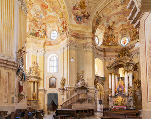 Fototapeta na wymiar Interior monastery in Krtiny, Czech Republic. Virgin Mary, Baroque monument. Architecture, Jan Santini Aichel