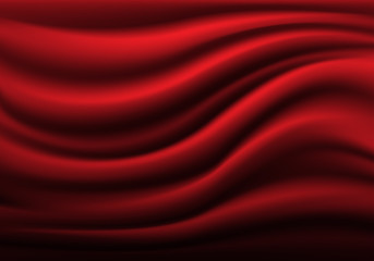 Abstract red fabric satin wave background texture vector illustration.