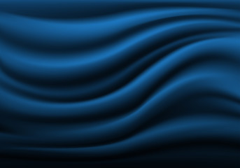 Abstract blue fabric satin wave background texture vector illustration.
