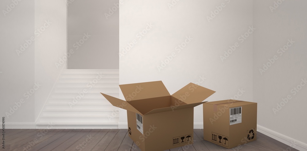 Poster composite image of 3d image of cardboad box