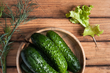 Whole cucumbers, lettuce