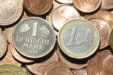 D-Mark, Eurogeld, Münzen, Euro, Euros