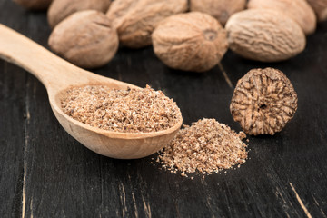 Nutmeg powder in spoon