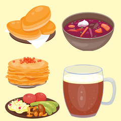 Obraz na płótnie Canvas Traditional Russian cuisine culture dish course food welcome to Russia gourmet national meal vector illustration