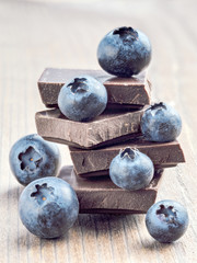 Stack of chocolate and blueberries vertical