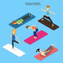 people in the yoga poses Isometric 3D vector. illustration EPS10.