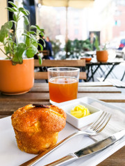 Tasty Homemade muffins on table