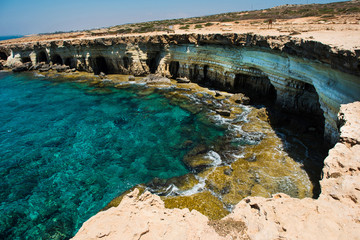 Fototapeta na wymiar Sea caves near Ayia Napa, Mediterranean sea coast, Cyprus