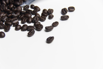 Coffee bean with white background isolated. top left of picture