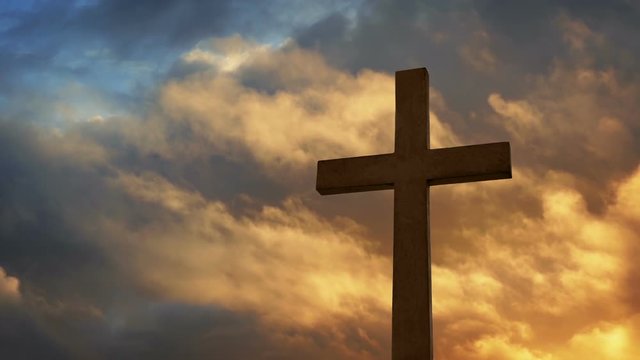 Cross With Dramatic Sky At Sunset