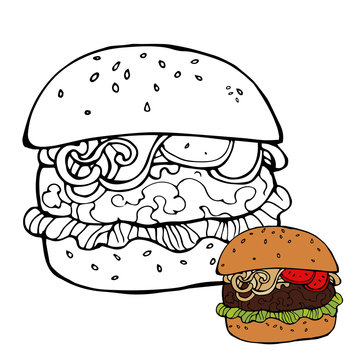 Hamburger.Fast food. Vector illustration.