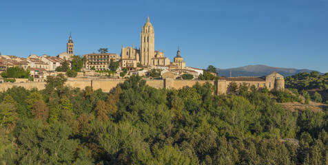 Fototapeta na wymiar The Cathedral of Segovia, Spain, evening panorama