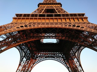 Detail of the Eiffel tower at sunset, Paris