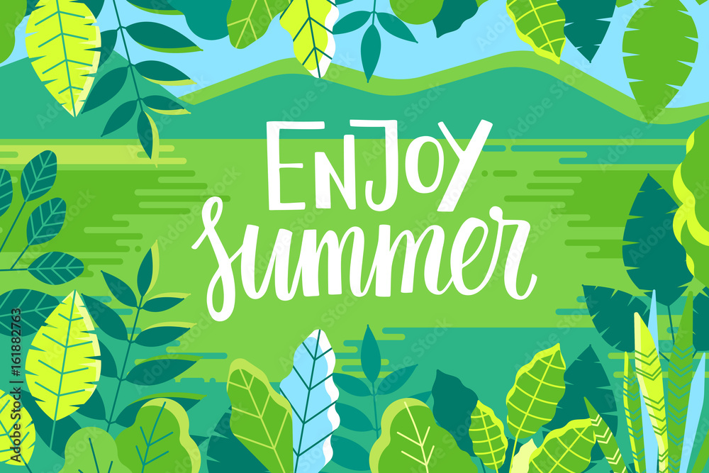 Aufkleber vector illustration - summer background with hand-lettering text enjoy summer