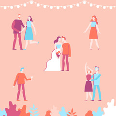 Fototapeta na wymiar Vector flat linear illustration - set of characters at the wedding party